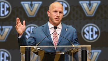 Jul 14, 2025; Atlanta, GA, USA; Vanderbilt Commodores head coach Clark Lea talks with the media during SEC Media Day at Omni Atlanta Hotel. Mandatory Credit: Jordan Godfree-Imagn Images