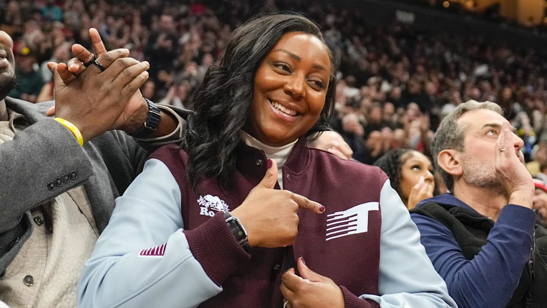 Feb 21, 2025; Toronto, Ontario, CAN; Monica Wright Rogers the new General Manager of the Toronto Tempo is introduced to the fans at an NBA game against the Miami Heat at Scotiabank Arena. Mandatory Credit: Kevin Sousa-Imagn Images
