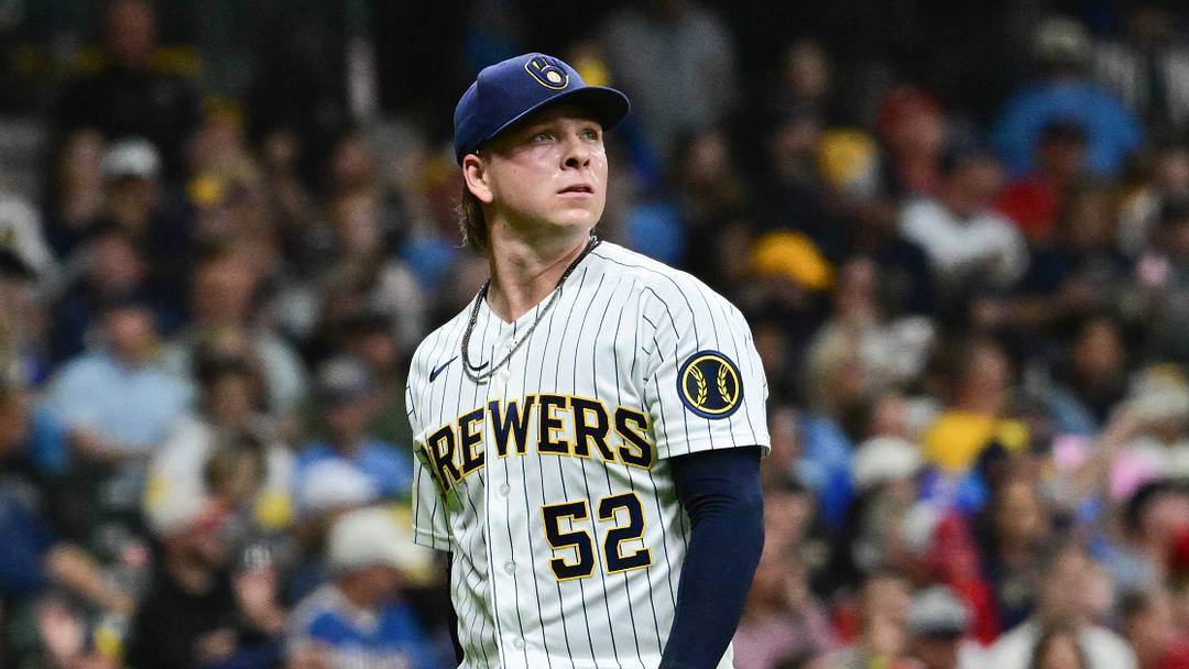 Sep 26, 2026; Milwaukee, Wisconsin, USA;  Milwaukee Brewers pitcher Kyle Harrison (52) walks back to the dugout in the fifth inning after pitching two scoreless innings at American Family Field.  Mandatory Credit: Benny Sieu-Imagn Images