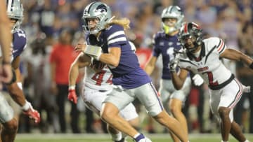 Kansas State freshman quarterback Avery Johnson (5) runs the ball in for a touchdown in the fourth quarter of Saturday's game against Southeast Missouri State inside Bill Snyder Family Stadium.