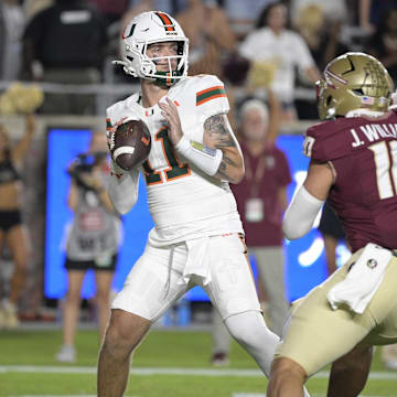 Miami Hurricanes' quarterback Carson Beck (11),