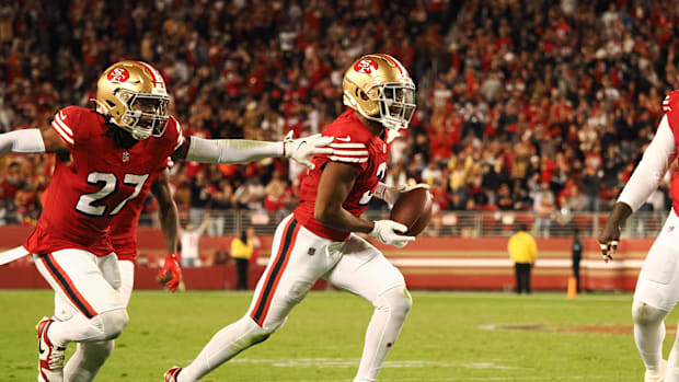 San Francisco 49ers defensive back Deommodore Lenoir (2) celebrates after an interception