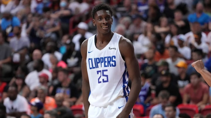 Jul 12, 2022; Las Vegas, NV, USA; LA Clippers forward Moussa Diabate (25) looks on during an NBA Summer League game against the Los Angeles Lakers at Thomas & Mack Center. Mandatory Credit: Stephen R. Sylvanie-USA TODAY Sports