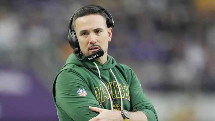 Green Bay Packers head coach Matt Lafleur is shown during the first quarter of their game against the Minnesota Vikings Sunday, January 4, 2026 at U.S. Bank Stadium in Minneapolis, Minnesota.