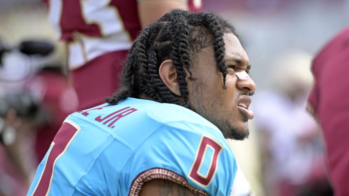 Apr 20, 2024; Tallahassee, Florida, USA; Florida State Seminoles defensive back Earl Little Jr (0) during the Spring Showcase at Doak S. Campbell Stadium. Mandatory Credit: Melina Myers-USA TODAY Sports