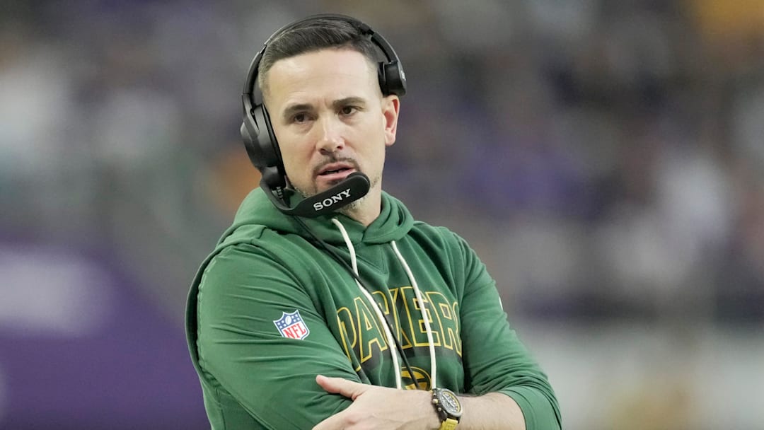 Green Bay Packers head coach Matt Lafleur is shown during the first quarter of their game against the Minnesota Vikings Sunday, January 4, 2026 at U.S. Bank Stadium in Minneapolis, Minnesota.