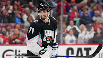 Atlantic Division forward Dylan Larkin (71) of the Detroit Red Wings celebrates during the 2022-23 NHL All-Star Game.