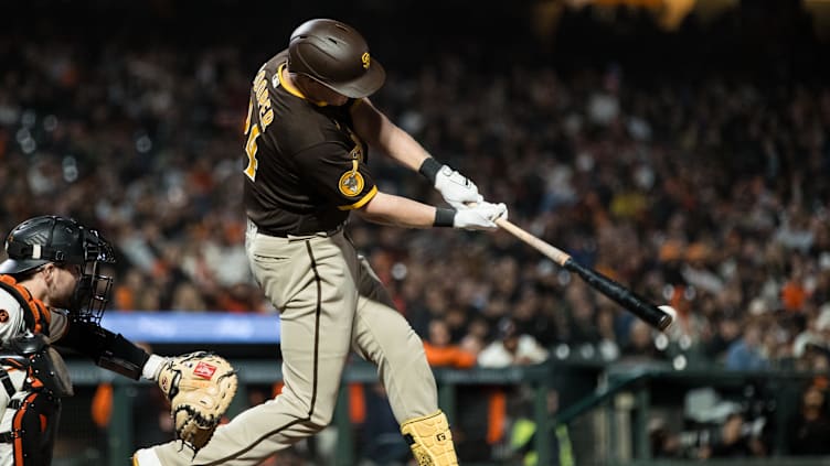 Sep 27, 2023; San Francisco, California, USA; San Diego Padres first baseman Garrett Cooper (24)