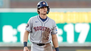 Jun 17, 2025; West Sacramento, California, USA; Houston Astros center fielder Jake Meyers (6) during the game against the Athletics at Sutter Health Park.