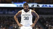Dec 3, 2024; Dallas, Texas, USA;  Memphis Grizzlies guard Marcus Smart (36) reacts against the Dallas Mavericks during the second half at American Airlines Center. Mandatory Credit: Kevin Jairaj-Imagn Images