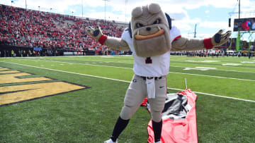 Oct 14, 2023; Nashville, Tennessee, USA; Georgia Bulldogs mascot Hairy Dawg before the game against