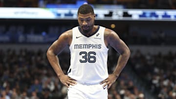 Dec 3, 2024; Dallas, Texas, USA;  Memphis Grizzlies guard Marcus Smart (36) reacts against the Dallas Mavericks during the second half at American Airlines Center. Mandatory Credit: Kevin Jairaj-Imagn Images
