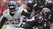 Houston Texans running back Woody Marks runs with the ball during the fourth quarter against the Tennessee Titans.