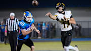 Kevin Verpaele of Merritt Island is pressured by Titusville’s Eli Russell during their game October 17, 2025. Craig Bailey, FLORIDA TODAY via USA TODAY NETWORK