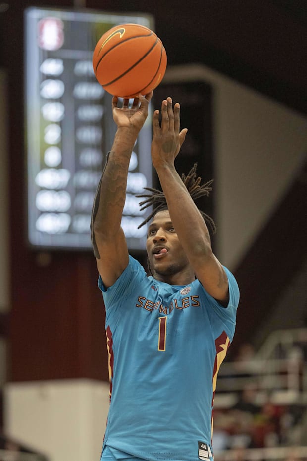 Florida State Seminoles guard Jamir Watkins shoots the ball during the second half against the Stanford Cardinal 