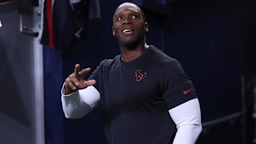 Oct 20, 2025; Seattle, Washington, USA; Houston Texans head coach DeMeco Ryans waves prior to the game against the Seattle Seahawks at Lumen Field. Mandatory Credit: Kevin Ng-Imagn Images
