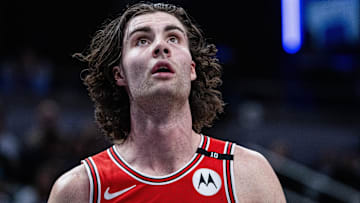Mar 2, 2025; Indianapolis, Indiana, USA; Chicago Bulls guard Josh Giddey (3)  in the second half  against the Indiana Pacers at Gainbridge Fieldhouse. Mandatory Credit: Trevor Ruszkowski-Imagn Images