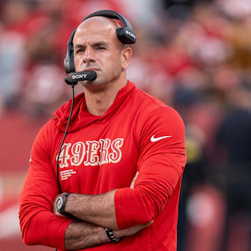 August 23, 2025; Santa Clara, California, USA; San Francisco 49ers defensive coordinator Robert Saleh before the game against the Los Angeles Chargers at Levi's Stadium. Mandatory Credit: Kyle Terada-Imagn Images
