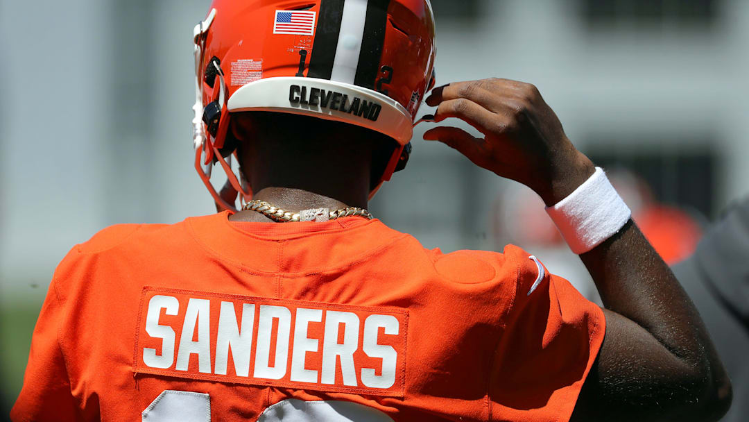 Cleveland Browns quarterback Shedeur Sanders (12) heads on to the field during day two of NFL rookie minicamp at the Cleveland Browns training facility on Saturday, May 10, 2025, in Berea, Ohio. Cleveland Browns quarterback Shedeur Sanders (12) heads on to the field during day two of NFL rookie minicamp at the Cleveland Browns training facility on Saturday, May 10, 2025, in Berea, Ohio.