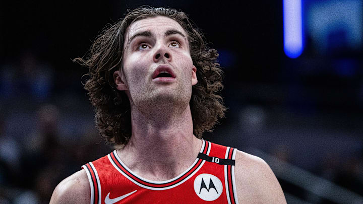 Mar 2, 2025; Indianapolis, Indiana, USA; Chicago Bulls guard Josh Giddey (3) in the second half against the Indiana Pacers at Gainbridge Fieldhouse. Mandatory Credit: Trevor Ruszkowski-Imagn Images