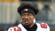 Aug 16, 2025; Pittsburgh, Pennsylvania, USA;  Tampa Bay Buccaneers wide receiver Tez Johnson (83) warms up before the game against the Pittsburgh Steelers at Acrisure Stadium. 