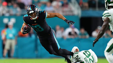 Miami Dolphins wide receiver Nick Westbrook-Ikhine (18) makes a catch against New York Jets safety Isaiah Oliver (26) during the second half at Hard Rock Stadium.
