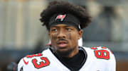 Aug 16, 2025; Pittsburgh, Pennsylvania, USA;  Tampa Bay Buccaneers wide receiver Tez Johnson (83) warms up before the game against the Pittsburgh Steelers at Acrisure Stadium. Mandatory Credit: Charles LeClaire-Imagn Images