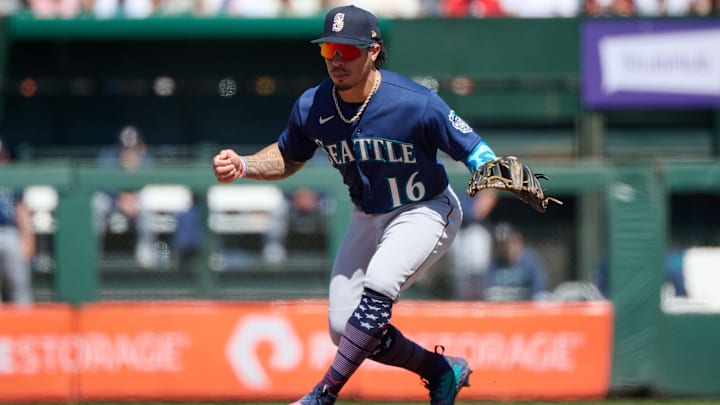 Seattle Mariners infielder Kolten Wong is pictured during a game against the San Francisco Giants on July 4, 2023, at Oracle Park. Seattle Mariners infielder Kolten Wong is pictured during a game against the San Francisco Giants on July 4, 2023, at Oracle Park.