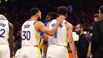 Dec 12, 2023; Phoenix, Arizona, USA; Golden State Warriors guard Stephen Curry (30) and guard Klay Thompson (11) against the Phoenix Suns at Footprint Center. Mandatory Credit: Mark J. Rebilas-USA TODAY Sports