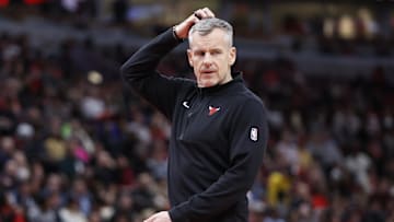 Mar 18, 2024; Chicago, Illinois, USA; Chicago Bulls head coach Billy Donovan reacts during the second half at United Center. Mandatory Credit: Kamil Krzaczynski-Imagn Images