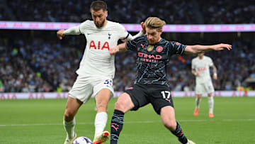 Rodrigo Bentancur and Kevin De Bruyne battling for the ball last season - a photo to sum up Spurs' luck ahead of the weekend 