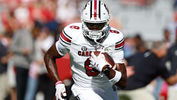 Oct 12, 2024; Tuscaloosa, Alabama, USA;  South Carolina Gamecocks wide receiver Nyck Harbor (8) during warm ups at Bryant-Denny Stadium. Mandatory Credit: Butch Dill-Imagn Images