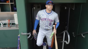 Jul 7, 2024; Pittsburgh, Pennsylvania, USA;  New York Mets center fielder Brandon Nimmo (9) enters the dugout to play the Pittsburgh Pirates at PNC Park. Mandatory Credit: Charles LeClaire-USA TODAY Sports