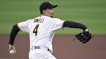 Sep 19, 2023; San Diego, California, USA; San Diego Padres starting pitcher Blake Snell (4) throws a