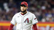 Sep 16, 2025; Phoenix, Arizona, USA; Arizona Diamondbacks pitcher Eduardo Rodriguez against the San Francisco Giants at Chase Field. Mandatory Credit: Mark J. Rebilas-Imagn Images