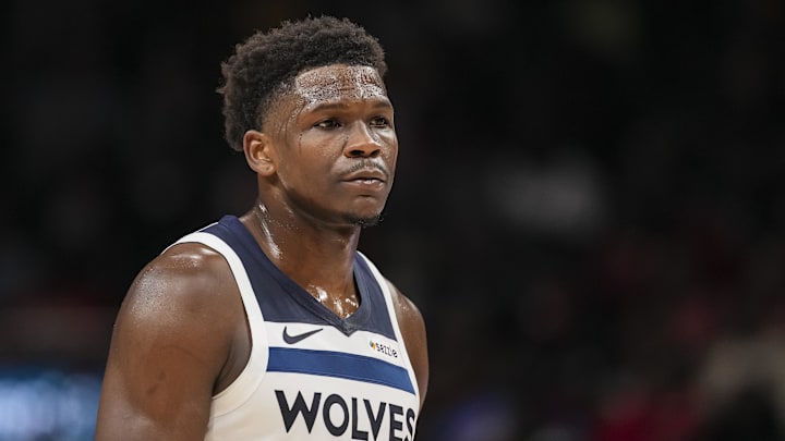 Dec 31, 2025; Atlanta, Georgia, USA; Minnesota Timberwolves guard Anthony Edwards (5) on the court during the game against the Atlanta Hawks during the second half at State Farm Arena. Mandatory Credit: Dale Zanine-Imagn Images