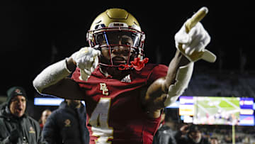 Nov 26, 2022; Chestnut Hill, Massachusetts, USA; Boston College Eagles wide receiver Zay Flowers (4)