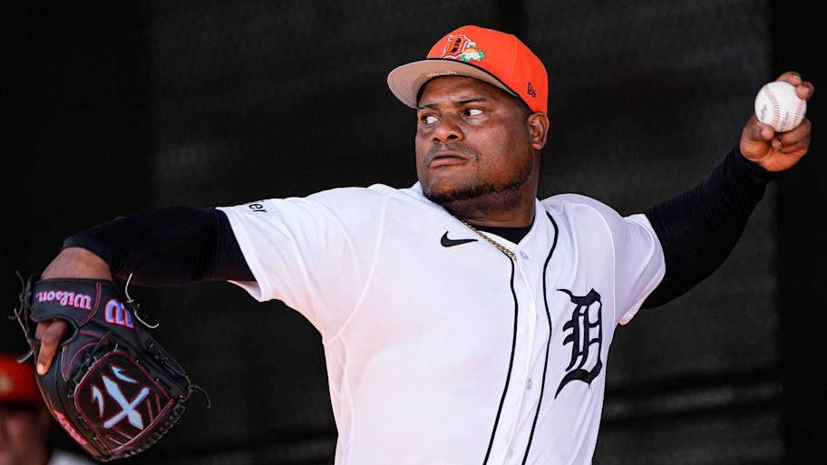 Detroit Tigers pitcher Framber Valdez practices during spring training