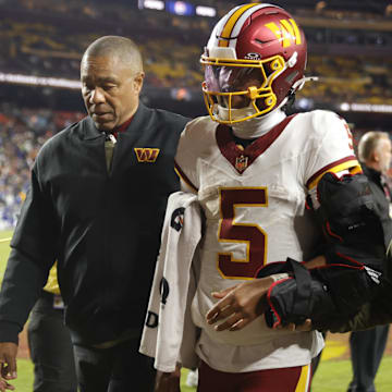 Commanders star Jayden Daniels suffered a brutal elbow injury against the Seahawks. 