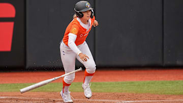 Sydney Romero, a member of Team Corrick in Series 1 of the AUSL All-Star Cup, hits a double while playing for Team Kilfoyl during an Athletes Unlimited Pro Softball Championship (the former name of the league) game against Team McQuillin at Max R. Joyner Family Stadium on Aug. 7, 2024, in Greenville, N.C.
