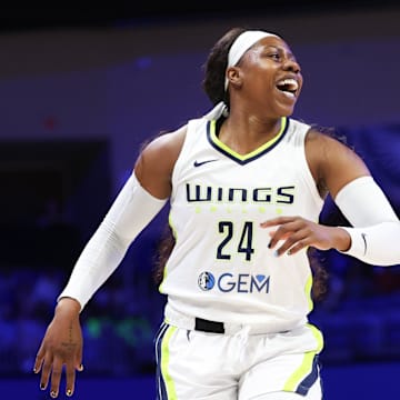 Wings guard Ogunbowale reacts during a game against the Indiana Fever.