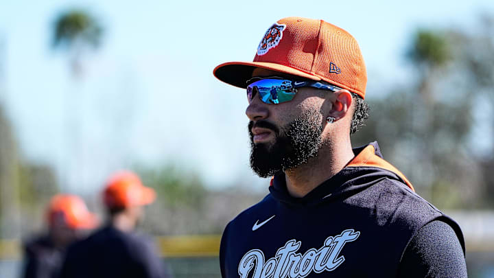 Gleyber Torres warms up during spring training for the Detroit Tigers. Gleyber Torres warms up during spring training for the Detroit Tigers.