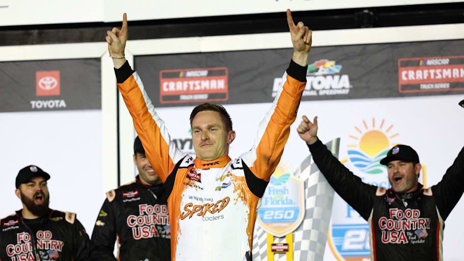 Parker Kligerman, seen here after a Truck Series win in February, made unusual racing history Friday. | Peter Casey-Imagn Images