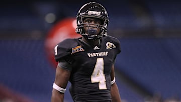 December 20, 2011; St. Petersburg, FL, USA; FIU Golden Panthers wide receiver T.Y. Hilton (4) reacts to the fans during the first quarter of the Beef 'O' Brady's St. Petersburg Bowl against the Marshall Thundering Herd at Tropicana Field. Mandatory Credit: Kim Klement-Imagn Images