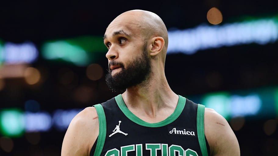 Boston Celtics guard Derrick White on May 14, 2025. | Bob DeChiara-Imagn Images