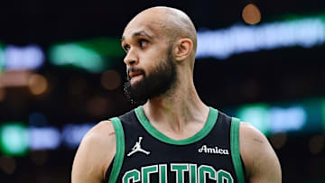 Boston Celtics guard Derrick White in the first half during game five of the second round for the 2025 NBA Playoffs.