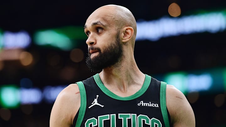 Boston Celtics guard Derrick White in the first half during game five of the second round for the 2025 NBA Playoffs.