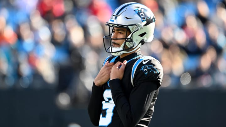 Jan 7, 2024; Charlotte, North Carolina, USA;  Carolina Panthers quarterback Bryce Young (9) on the field in the second quarter at Bank of America Stadium. Mandatory Credit: Bob Donnan-USA TODAY Sports