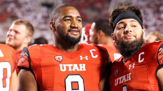 Utah Utes defensive end Nate Orchard and Utah Utes defensive back Brian Blechen. 