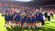 Chelsea celebrate after winning last season's Women's Super League title
